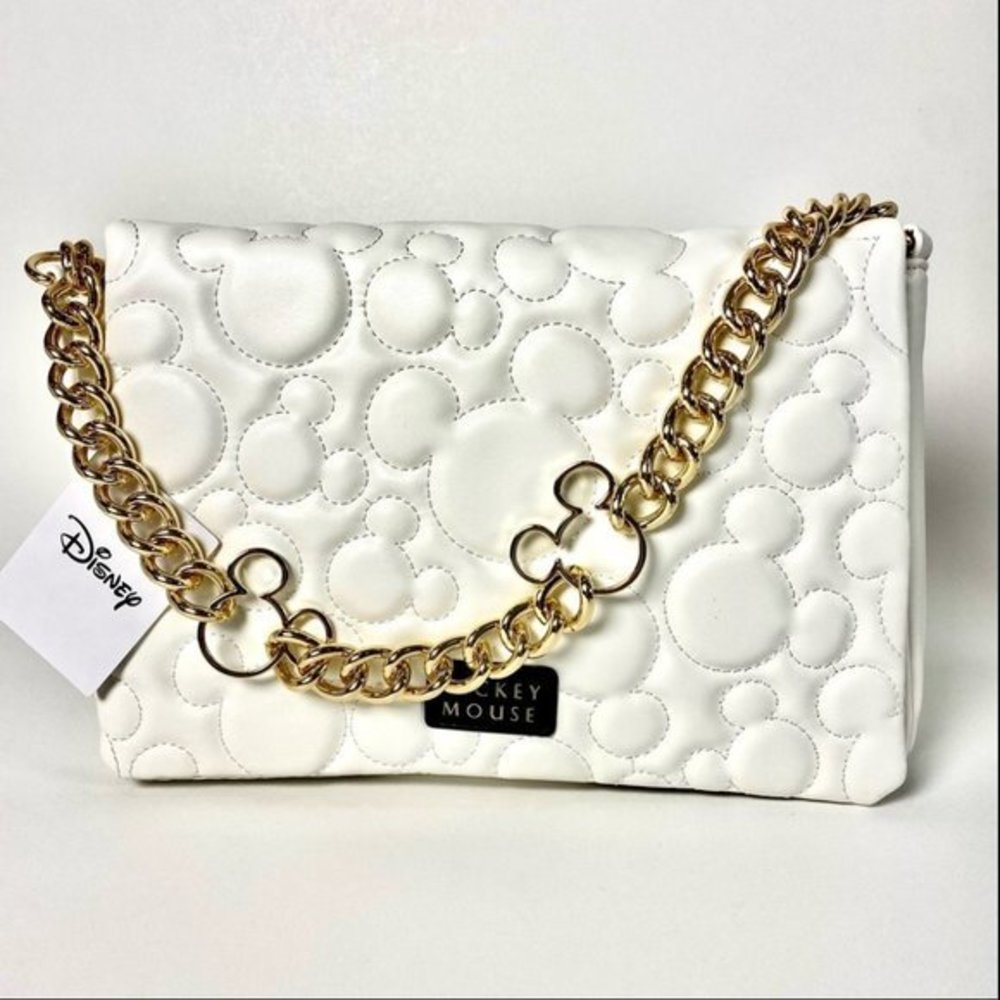 Disney Mickey Mouse Ears Quilted Pattern Shoulder Crossbody Bag in White